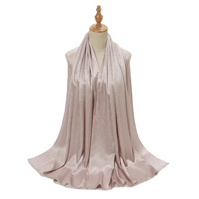 YW305  Malaysia new imitation silk smooth satin long scarf shawl pleated satin grab head covering scarf lady