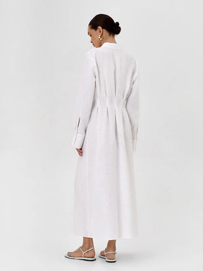 LYQ0431  Women's Waist-Cinching Linen Shirt Dress with Side Slit