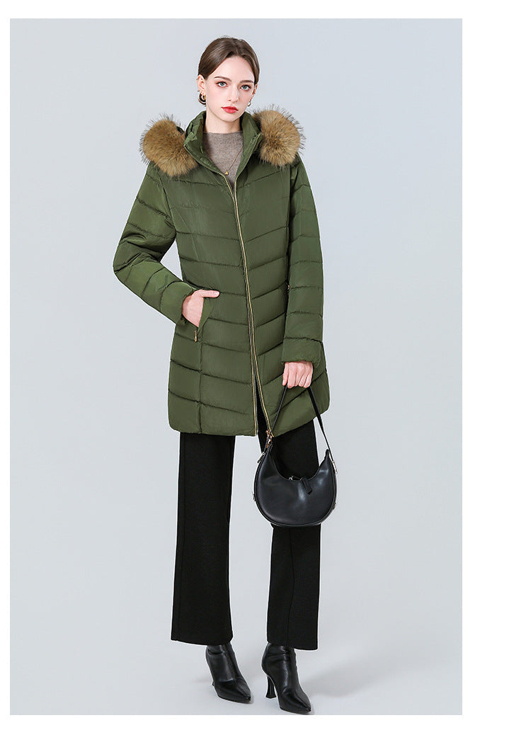 YAXF-8809  Women's Mid-Length Slim Winter Cotton-Padded Puffer Jacket