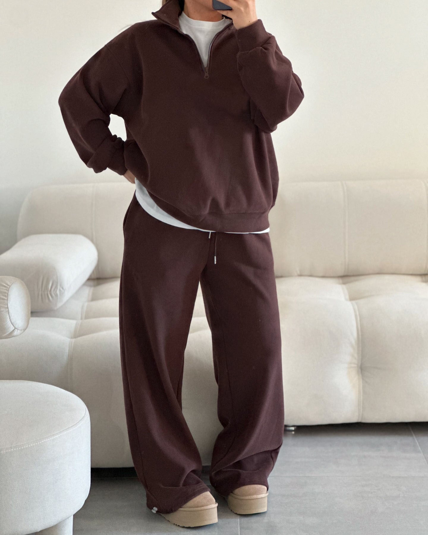 C56300  Women's Oversized Half-Zip Sweatshirt & Drawstring Sweatpants Set