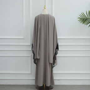 LR1175  Lace-paneled plus size loose fit dress + hijab 2-piece set