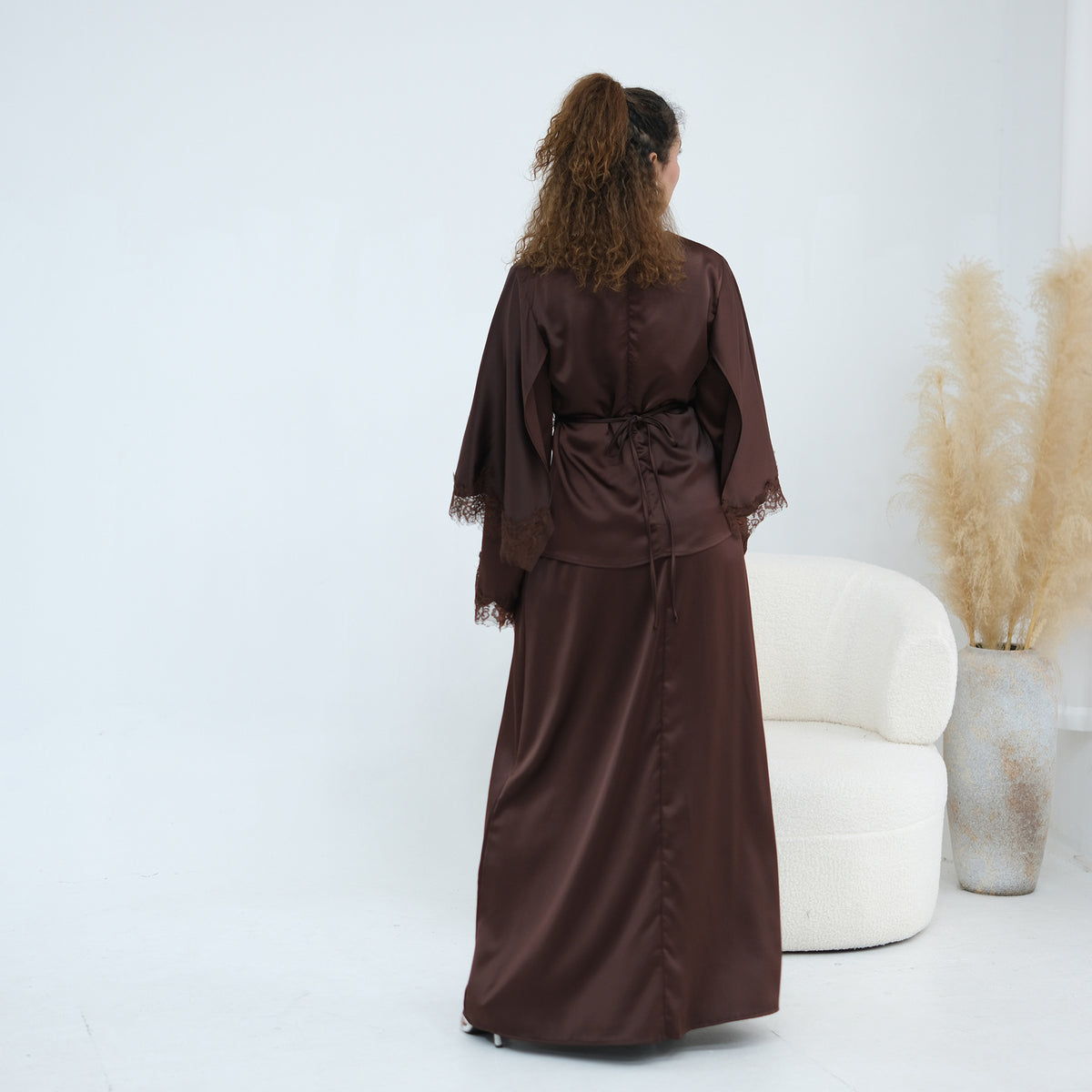 LR1178  Lace-Trim Polyester Top with Shawl & Skirt Set - Sold Separately