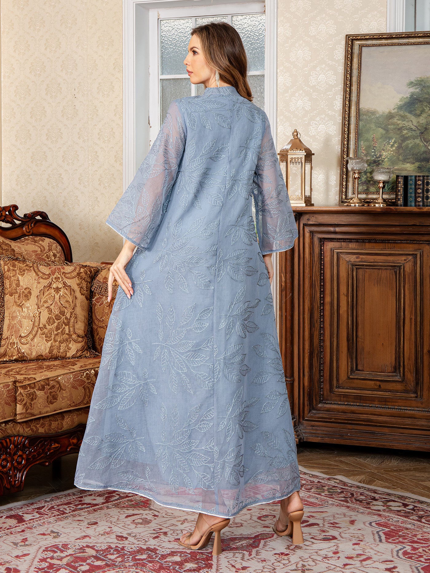 SMT169  Mesh dress with full embroidery