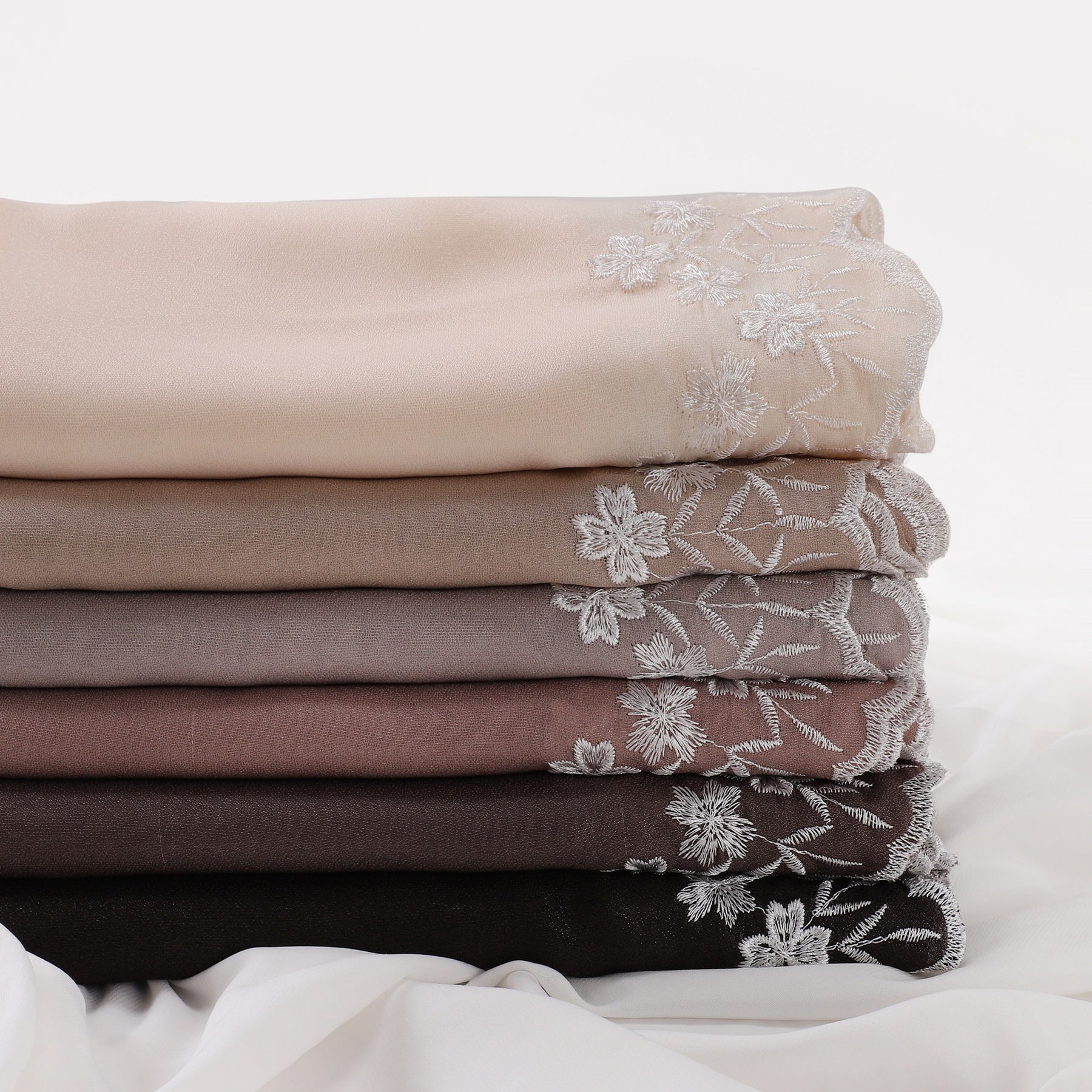 YZ339  Plain Embroidered Ends Shimmer Chiffon Hijab
