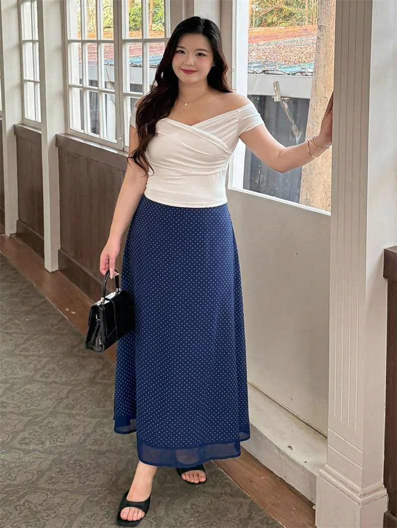 DM3351  Elastic-Waist Diamond Pattern Polyester Lace-Trim Maxi Skirt
