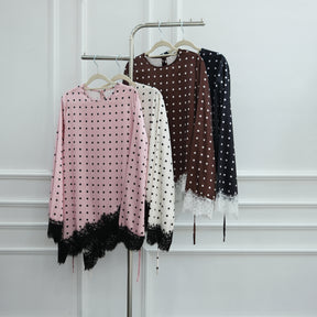 LR1357&LR1185  Lace Panel Polka Dot Polyester Top + Skirt Set