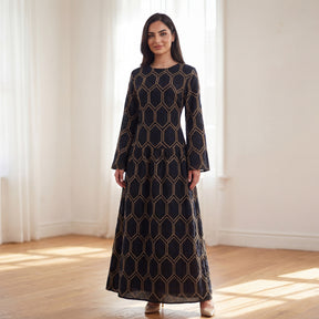 LR1095  Women's Plus Size Long Sleeve Full Embroidery Dress