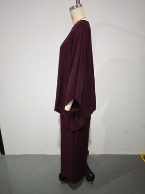 GS-30910  Women Simple Loose Linen Blend Shirt Wide Leg Pants Set