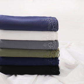 YZ336  Plain Solid Hijab with Flower Embroidered Chiffon