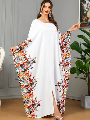 3422  Batwing sleeve printed dress