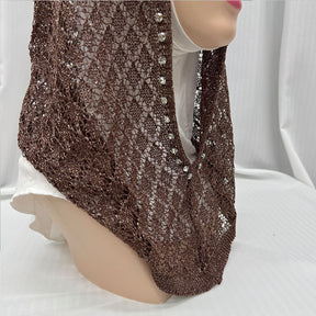 2133-895  Crystal-studded Shiny Thread Breathable Hollow-out Hijab Cap