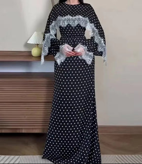 LR1323  Viscose Lace Panel Dress with Shawl
