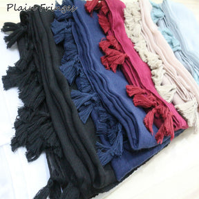 ND06  Plain Polyester Flat-Finish Tassel-End Hijab