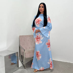 LR1063  Women's Printed Ankle-Length Dress with Slimming Waist