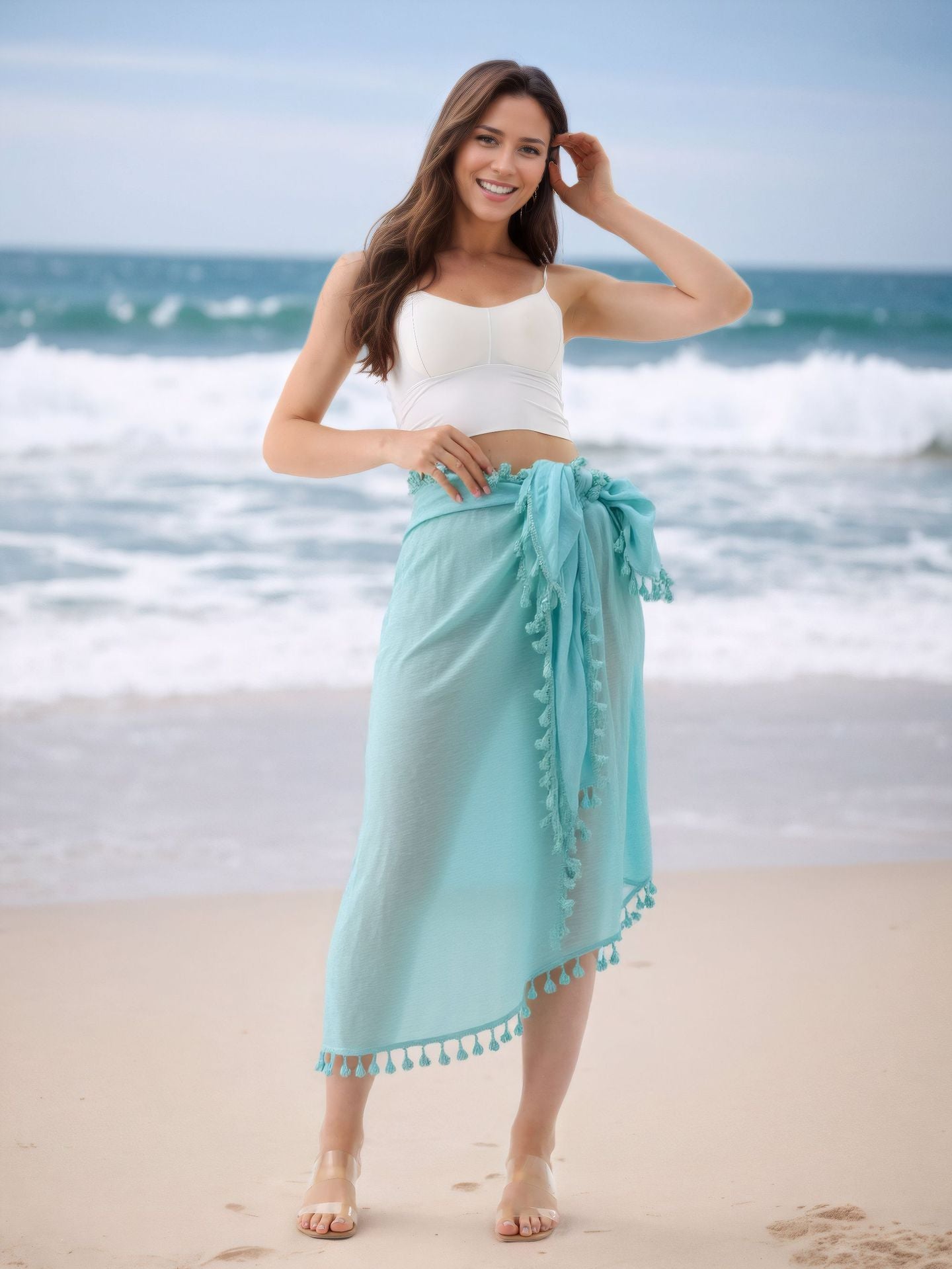 SL31  Half-length tassel shawl sun protection wrap skirt
