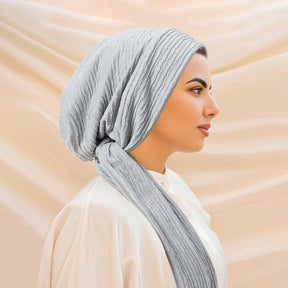 QD040  Solid color elastic wrinkled long tail cap