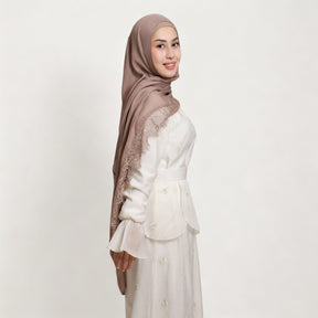YZ347  Plain Modal Lace Hijab + Mercerized Cotton Tube Cap Set