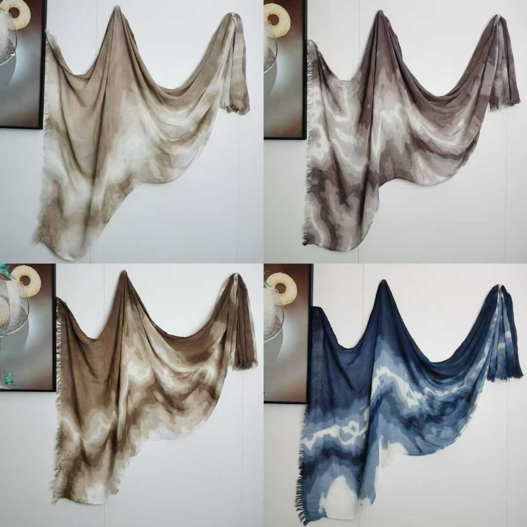 SS011  Modal Gradient Color Short Tassel Crinkled Hijab