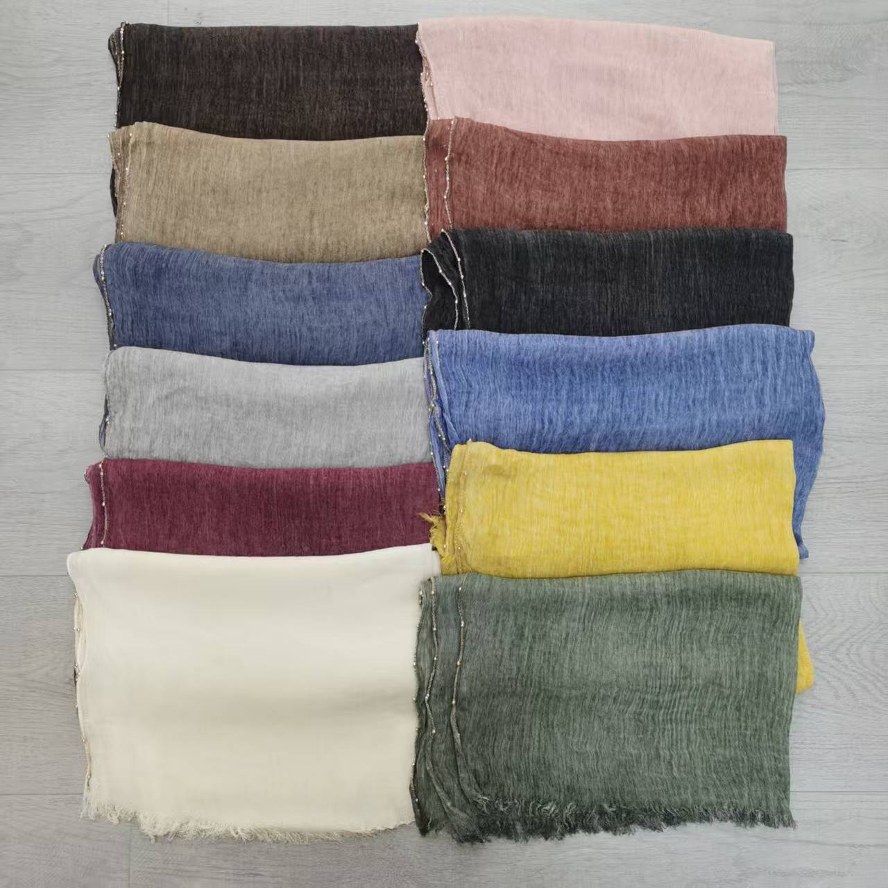 YC011  Plain Crinkle Rayon Handcrafted Chain Hijab- MOQ:10pcs