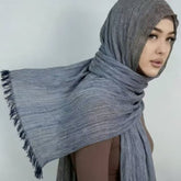 YC004  Printed Modal Crinkled Short Tassel Hijab