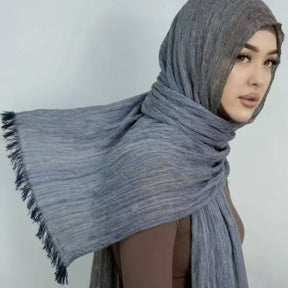 YC004  Printed Modal Crinkled Short Tassel Hijab