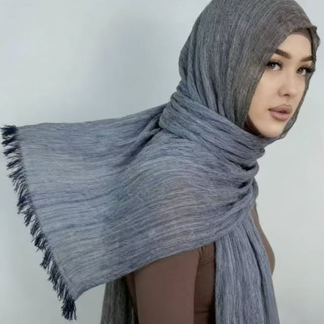 YC004  Printed Modal Crinkled Short Tassel Hijab