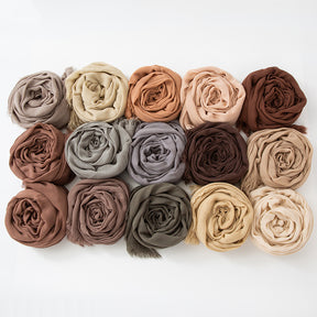 WJA79  Plain natural crinkle cotton hijab with fringes on both ends