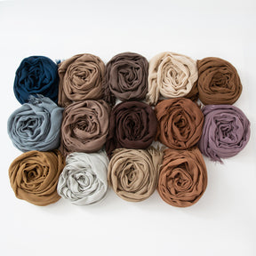 WJA79  Plain natural crinkle cotton hijab with fringes on both ends
