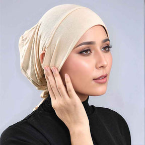 MSL139  Drawstring Plain Mercerized Cotton Hijab Cap - with Ear Openings