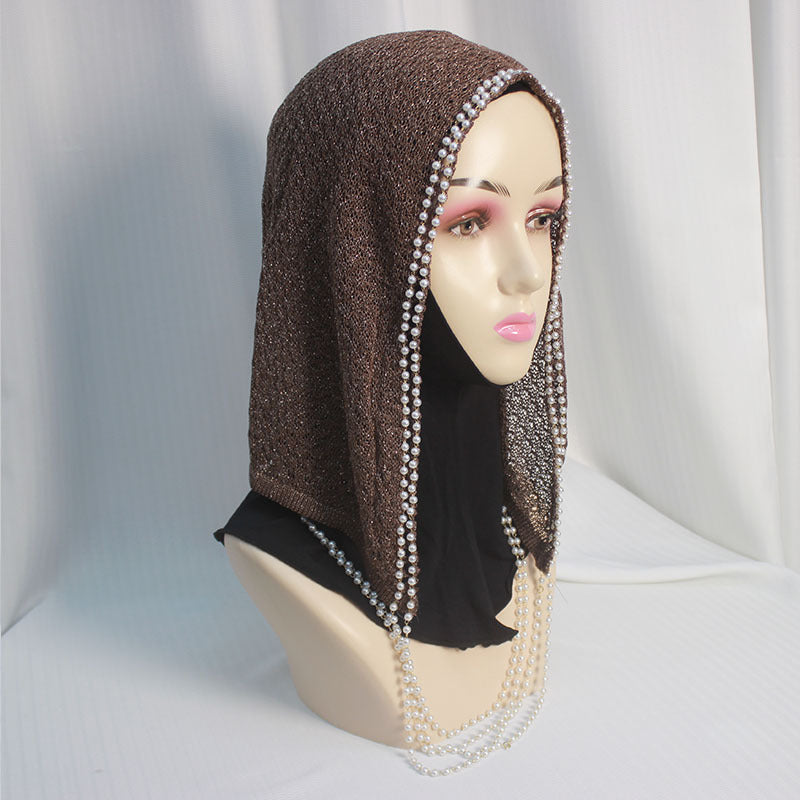 PTKCM  Fashion Beaded Chain Hollow-out Woolen Jersey Cap