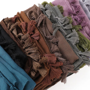 ND06  Plain Polyester Flat-Finish Tassel-End Hijab