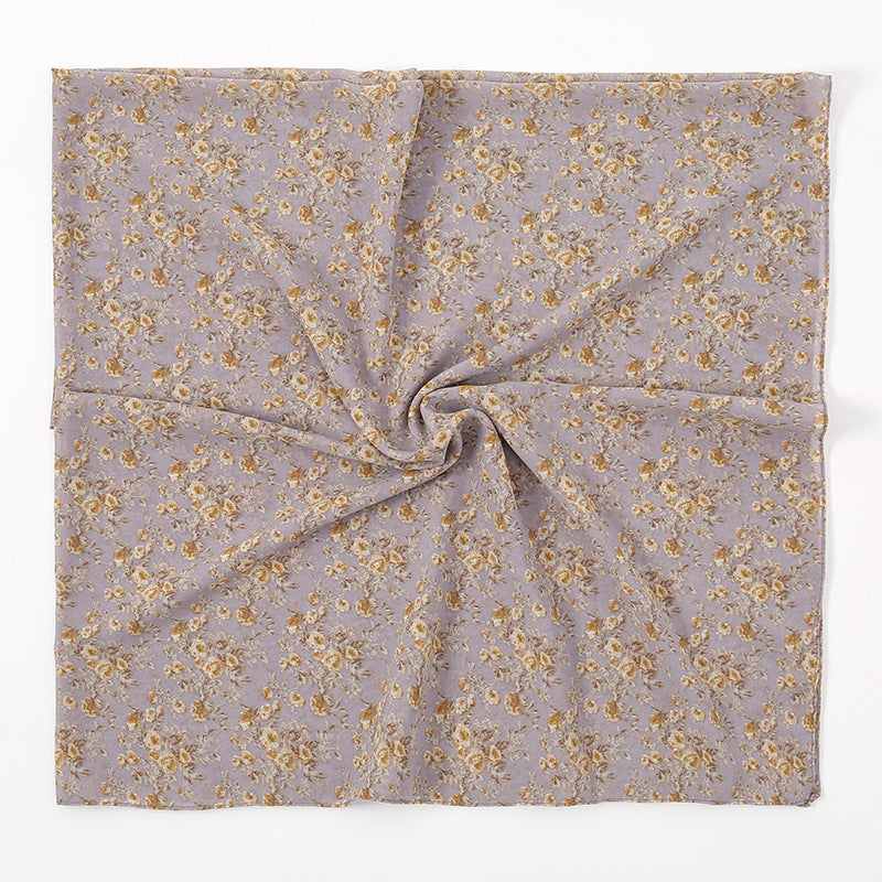 YW347  115*115CM Large Size Floral Pearl Chiffon Printed Square Scarf