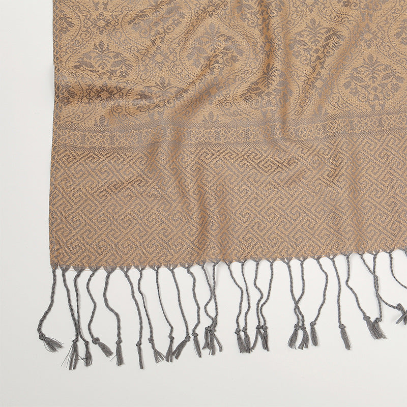 MY03 New Jacquard Tassel Long Scarf