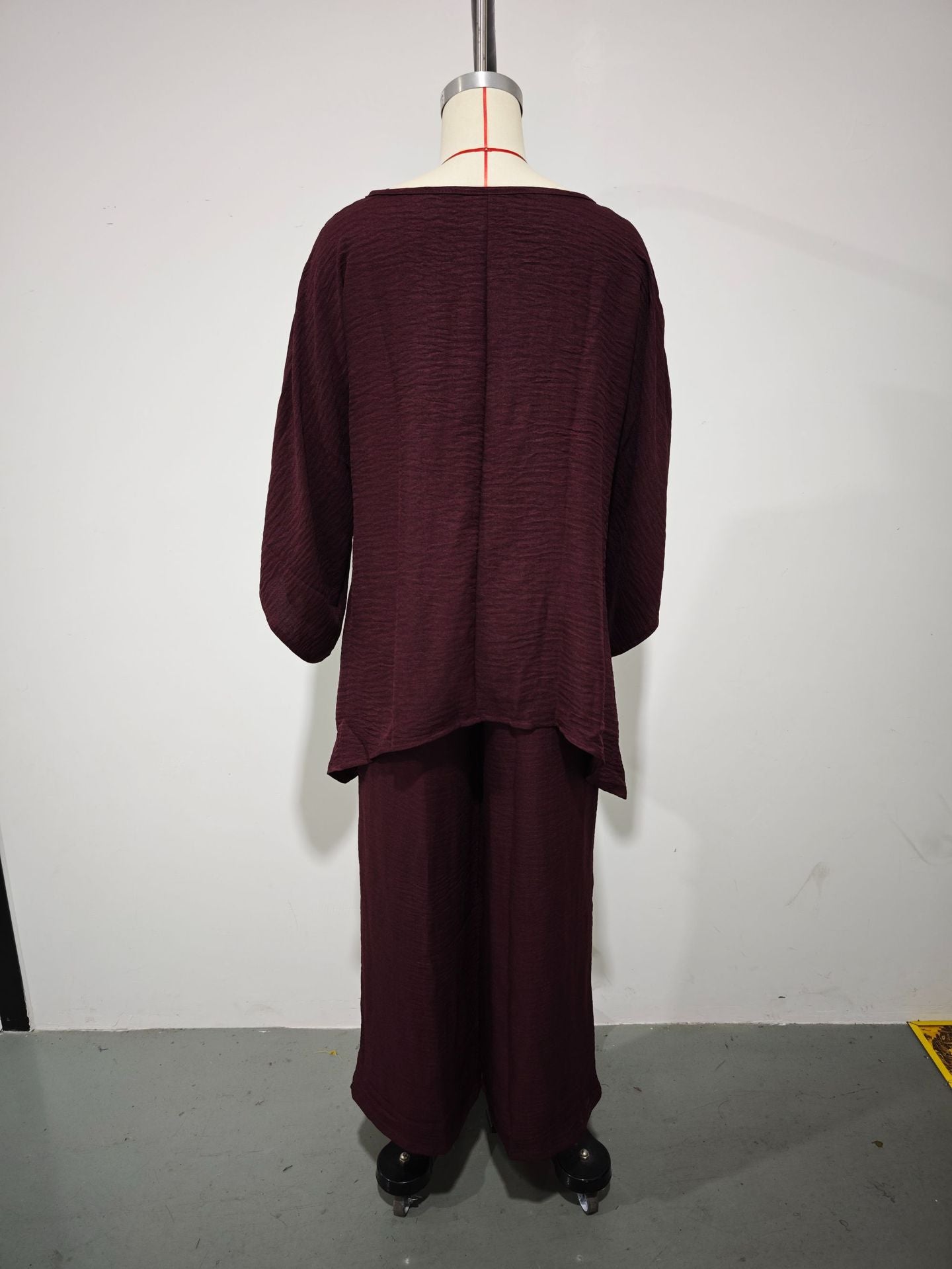 GS-30910  Women Simple Loose Linen Blend Shirt Wide Leg Pants Set