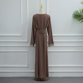 LR1363  Elegant Long Sleeve Nida Lace Dress with Hijab 2-Piece Set