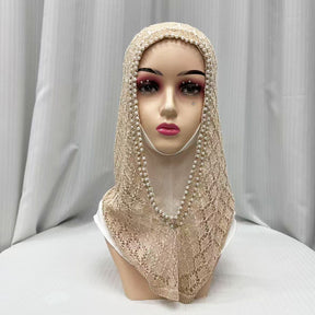 F053  Hollow-out Shiny Thread Beaded Headwrap Jersey Cap