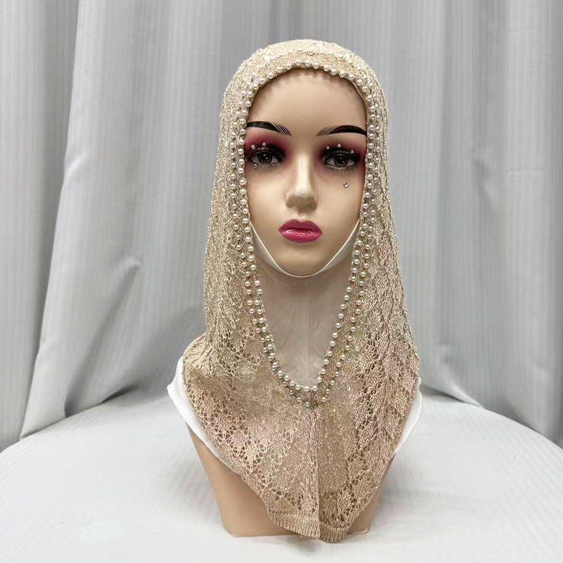 F053  Hollow-out Shiny Thread Beaded Headwrap Jersey Cap