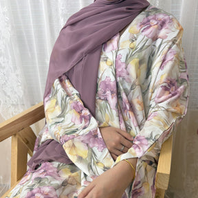 SMYH  Slim-fit Casual Long Versatile Printed Abaya + Hijab Set