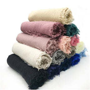 WJ01   Cotton scarf solid color scarf wrinkled bubble scarf shawl headscarf