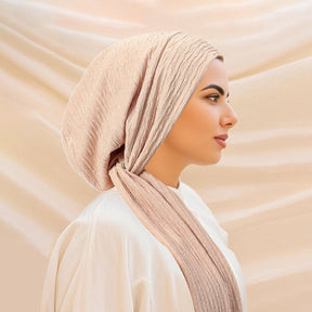 QD040  Solid color elastic wrinkled long tail cap