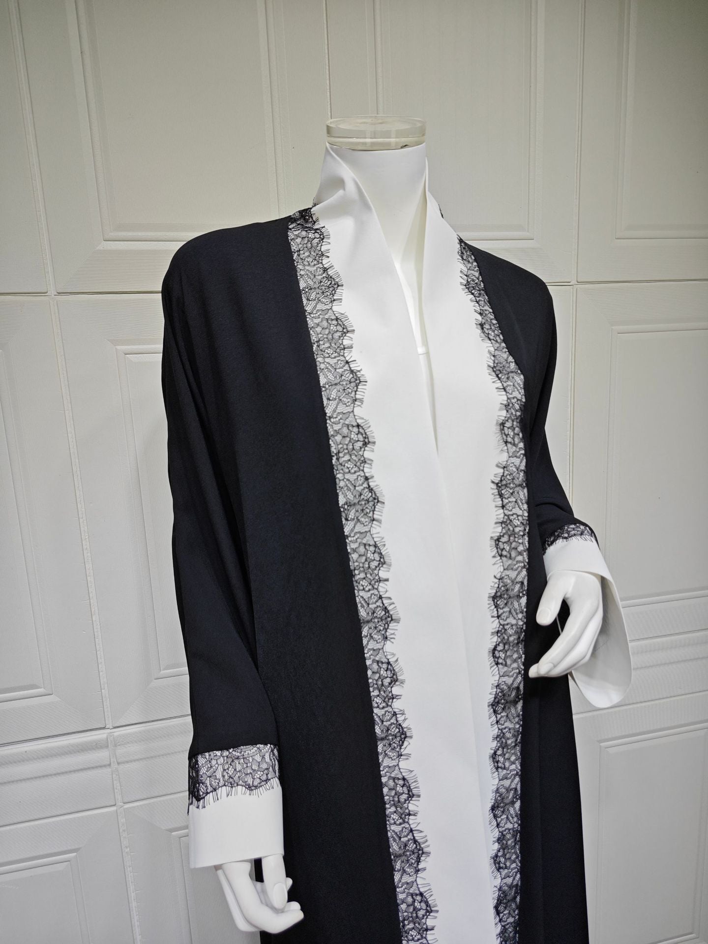 MQ266  Black Polyester Lace Patchwork Abaya