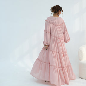 LR1161  Long Sleeve Tiered Ruffle Double Layer Dress
