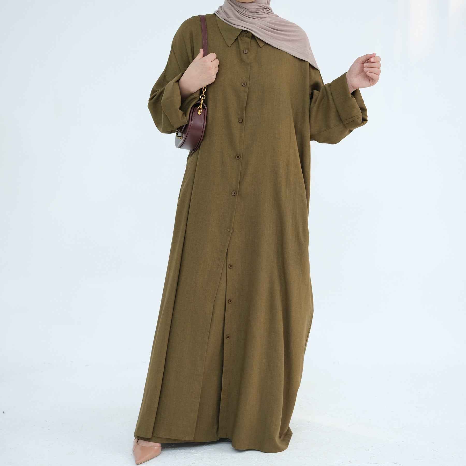 LR924  Plain Linen-Cotton Abaya Set