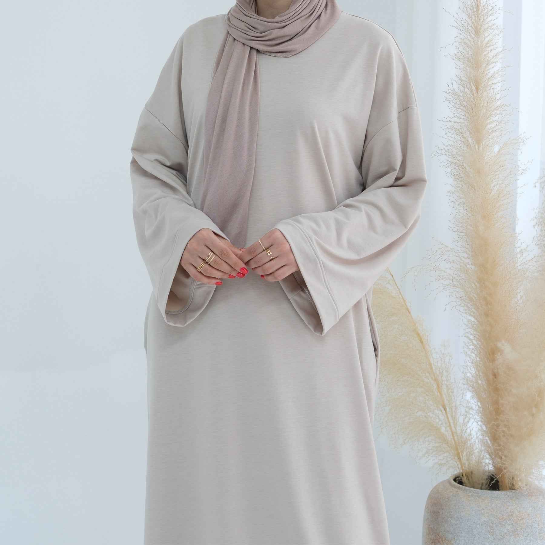 LR737  Plain Hooded Sweatshirt Abaya Dress