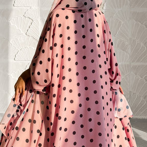 LR1119  Women's Vibrant Polka Dot Cardigan & Hijab 2-Piece Set
