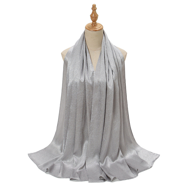 YW305  Malaysia new imitation silk smooth satin long scarf shawl pleated satin grab head covering scarf lady