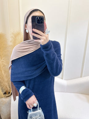 LR1085  2-Piece Plain Slim Fit Sweater Set with Shawl