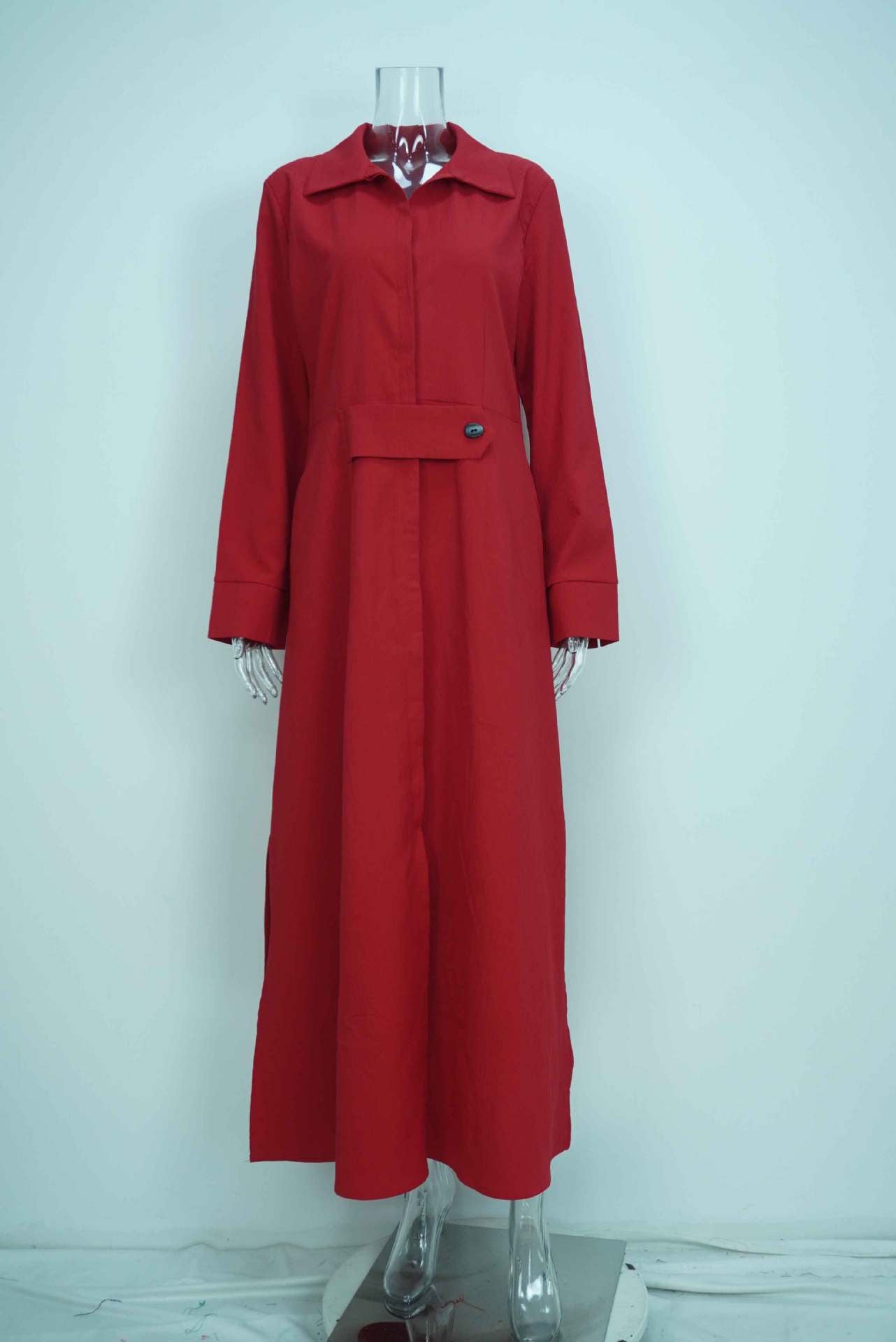24543  Chic Spring Plain Tie-Waist Elegant Commuter Maxi Abaya Dress