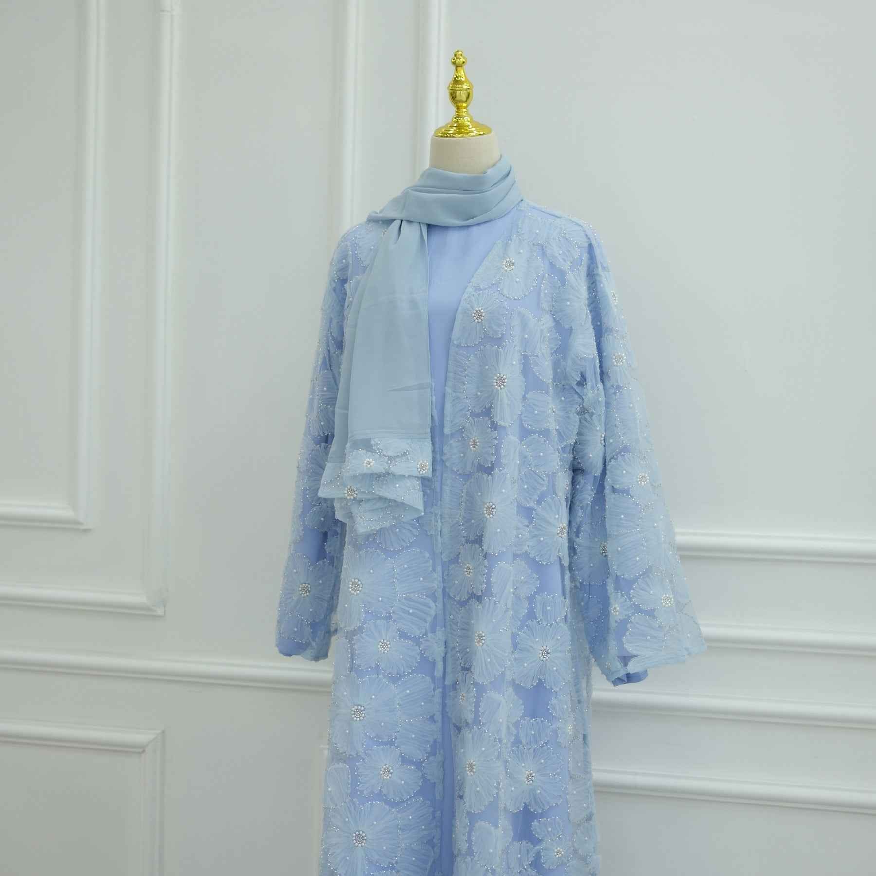 LR1069  3D Floral Beaded Cardigan Abaya