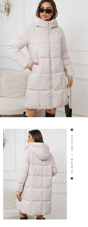 W1836  Women's Hooded Mid-Length Slim Winter Cotton-Padded Coat